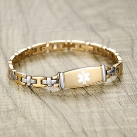 LinnaLove 7 1/2 in Gold Lady Medical Alert id Bracelets-Stainless Steel Medical Bracelets for Women DNR do not resuscitate Bracelets