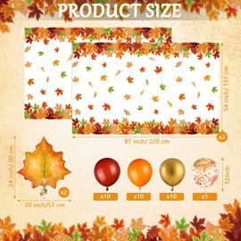 2 Pcs Thanksgiving Fall Tablecloth Disposable Maple Leaf Table Clothes with 37 Pcs Fall Autumn Balloons Orange Gold Coffee Balloons Maple Leaves Foil Balloons for Fall Party Decorations Supplies