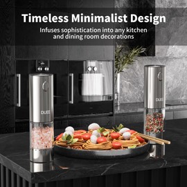 DIJEE 2Pack Electric Salt and Pepper Grinder Set with Tray USB Rechargeable Pepper Grinder Mill with LED Light Adjustable Coarseness Large Capacity Automatic Gravity Pepper Grinder for Kitchen