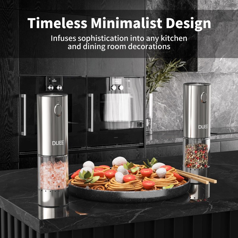 DIJEE 2Pack Electric Salt and Pepper Grinder Set with Tray