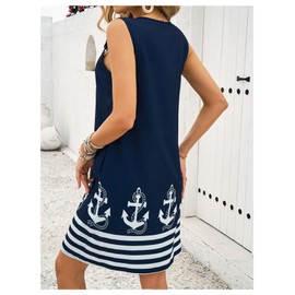 WDIRARA Women's Striped Anchor Print Short Dress Cut Out Sleeveless Tank Dresses Blue Medium