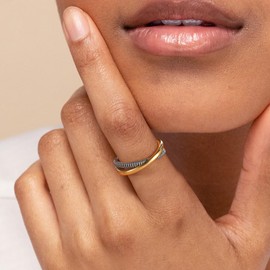 dnswez 14K Gold Plated Mixed Metal Rings Intertwined Crossover Rings Gold Silver Statement Rings for Women Cubic Zirconia Two-Toned Jewelry (Crossover 2, 7)