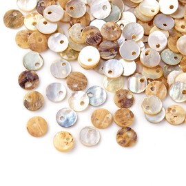 Beadthoven 100pcs 6x1mm Natural Mother of Pearl Shell Charms Mini Flat Round Disc Coin Ocean Akoya Seashells Charms Tag Pendants for DIY Earrings Necklaces Jewelry Making Accessories