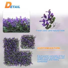 TANG Purple Lavender Fake Grass Wall Panels Backdrop 20"x20" Artificial Boxwood Panels Green Wall Decor Faux Plant Wall Leaves Privacy Fence Screen Greenery Wall Panels for Indoor Outdoor (24pcs)