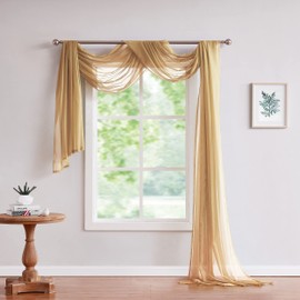 Warm Home Designs 30 Feet Long Sheer Caramel Gold Window Scarf. These XXL Length Valance Window Scarves 54 X 360 Inches in Size. Great as Bed Canopy or Wedding Arch Draping Fabric. AM Gold 360"