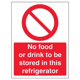V Safety No Food Or Drink In Refrigerator - Portrait 200 x 300 mm - 3mm Brushed Aluminium Composite Safety Sign
