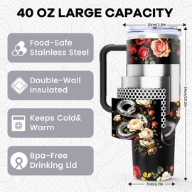 40Oz Flower Darkness Stainless Steel Tumbler with Handle & Straw
