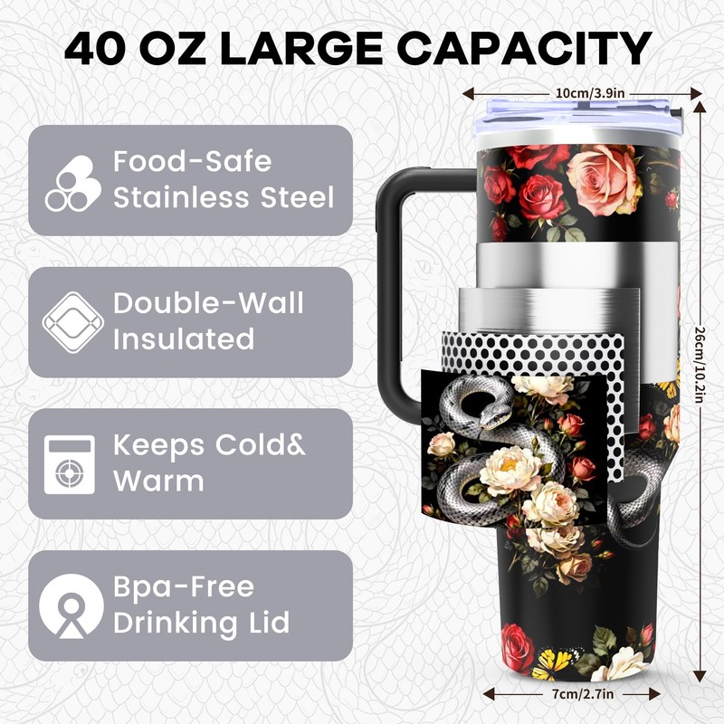 40Oz Flower Darkness Stainless Steel Tumbler with Handle & Straw