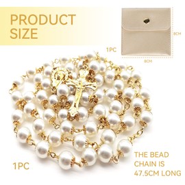 Calkkrer Catholic Rosary, Communion Rosary with Retro Cross, Velvet Gift Bag, Elegant Cross, Christening Communion Wedding Communion Party (Golden)