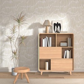 Theper Beige Peel and Stick Wallpaper Boho 17.3"×118" Modern Striped Removable Self Adhesive Wallpaper for Bedroom Waterproof Wall Paper White and Gold Contact Paper Vinyl