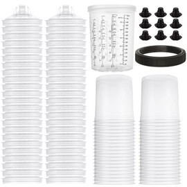LOPYXBR 27 Oz Disposable Paint Cups for HVLP Spray Gun 27 Ounce (800ml) PPS Cups Kit with 45 Cups and Lids System, 1 Hard Cup with Retainer Ring and 20 Cup Sealing Plugs