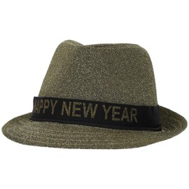 Folat 04473 Trilby Hat Lurex Gold New Year's Eve Decoration, New Year Party, Hat Band with Lettering Happy New Year, Happy New Year