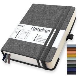 Mlife A5 Lined Journal Notebook, 360 Pages and 100 g/m² Ink-proof Paper, Hardcover College Notepad, Notebooks with Folding Pocket for Office, School, Home, Writing & Notes (Grey)