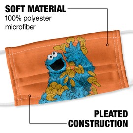 Popfunk Sesame Street Cookie Monster Painted Face 1-Ply Reusable Face Mask Covering with Adjustable Nose Wire, Unisex