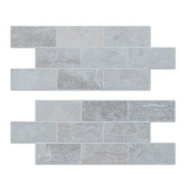 KASARO Peel and Stick Backsplash Wall Tile for Kitchen, 20-Sheet Subway Adhesive PVC Mosaic Tiles Decorative Backsplash Tiles Stick on Bathroom, Fireplace, RV, Grey Rustic