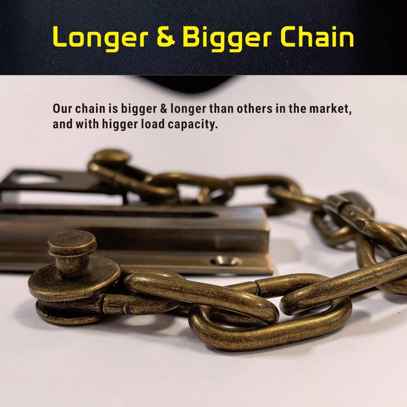 Security Door Lock Chain Heavy-Duty, Long Chain & Solid Brass
