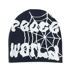 2THESTARS Y2K Beanie Trendy Wool Acrylic Graphic Beanie with Gothic Spider Pattern for Women and Men Winter Warm Beanies and Skullies Outdoor Style - Black