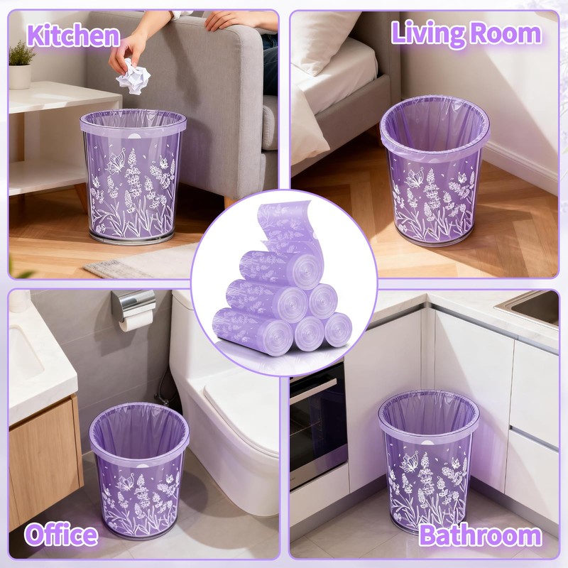 4 Gallon 400PCS Lavender Scented Drawstring Trash Bags,Floral Printed Design,Thick