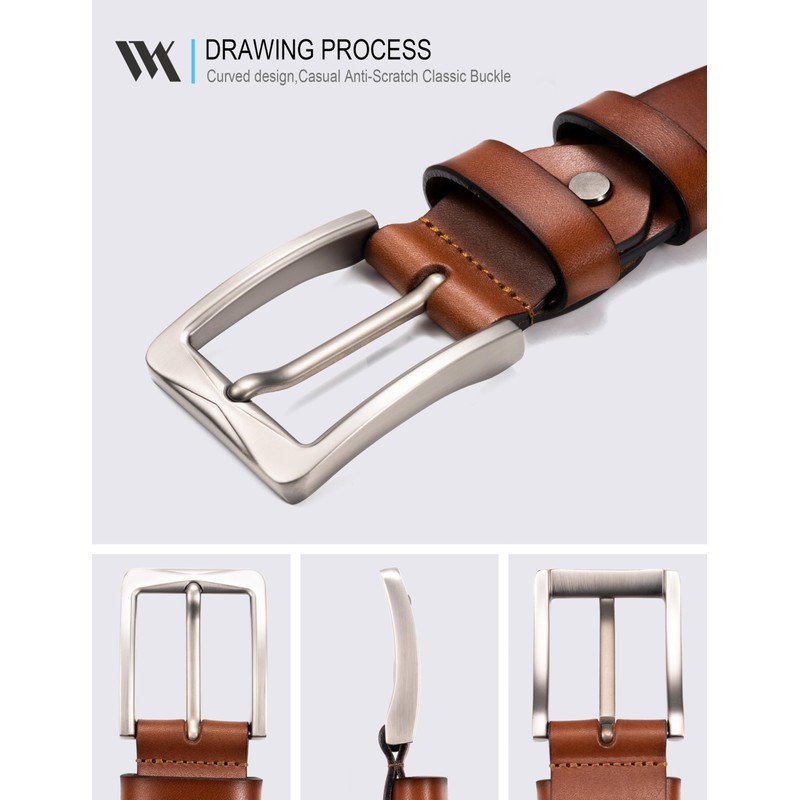 WOLFANT 1.5" Full Grain Leather Belt for Men,100% Italian Real