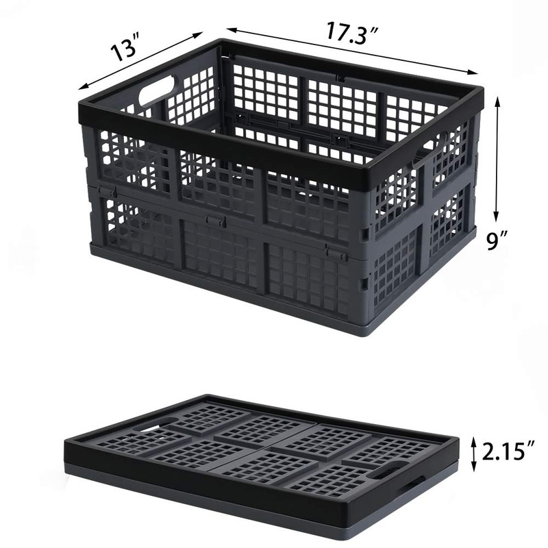 Hommp 3-Pack 34 L Plastic Collapsible Storage Crates, Large Stackable