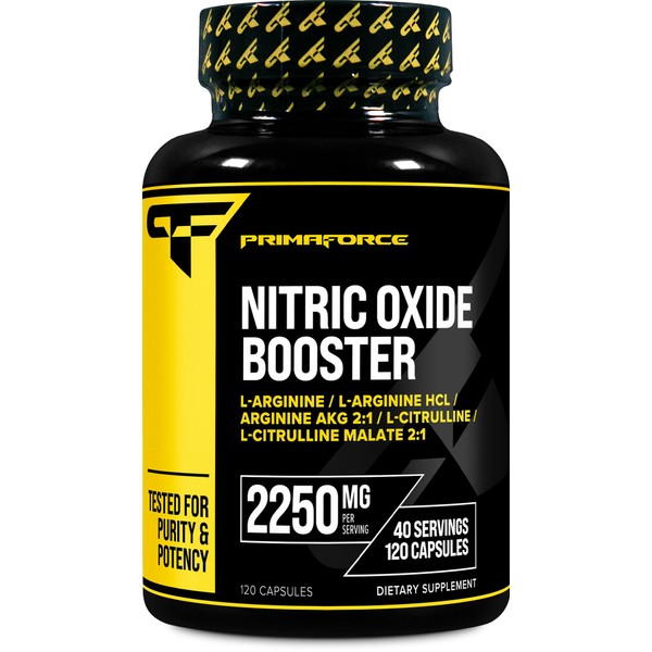 Primaforce Nitric Oxide Booster (2,250mg, 120 Capsules) - 40 Servings of Our High Potency Nitric Oxide Boosting Blend for Pre-Workout and Post-Workout