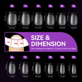 Gelike ec 552pcs Extra Short Coffin Nail Tips: Full Cover XS Short Soft Gel Nail Tips Pre-Polished Artificial Nail Tips Made of PMMA Resin for Nail Design Art DIY Salon, 12 Sizes