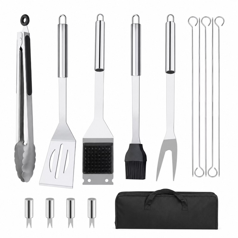 15pcs Stainless Steel BBQ Grill Tool Set for Outdoor Cooking