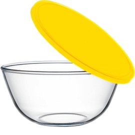 CGNWEEPS 4.7QT Large Glass Mixing Bowl with Yellow Lid, Big Salad Bowl with Lid, Large Glass Bowls for Sourdough and Kithen