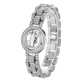 OIDEA Women's Bracelet Jesus Glitter Rhinestone: Silver Links Link Bracelet with Glitter Rhinestone Anxiety Relief Fidget Bracelet Rotating Jesus Spinner Bangle Wrist Jewellery Gift for Women