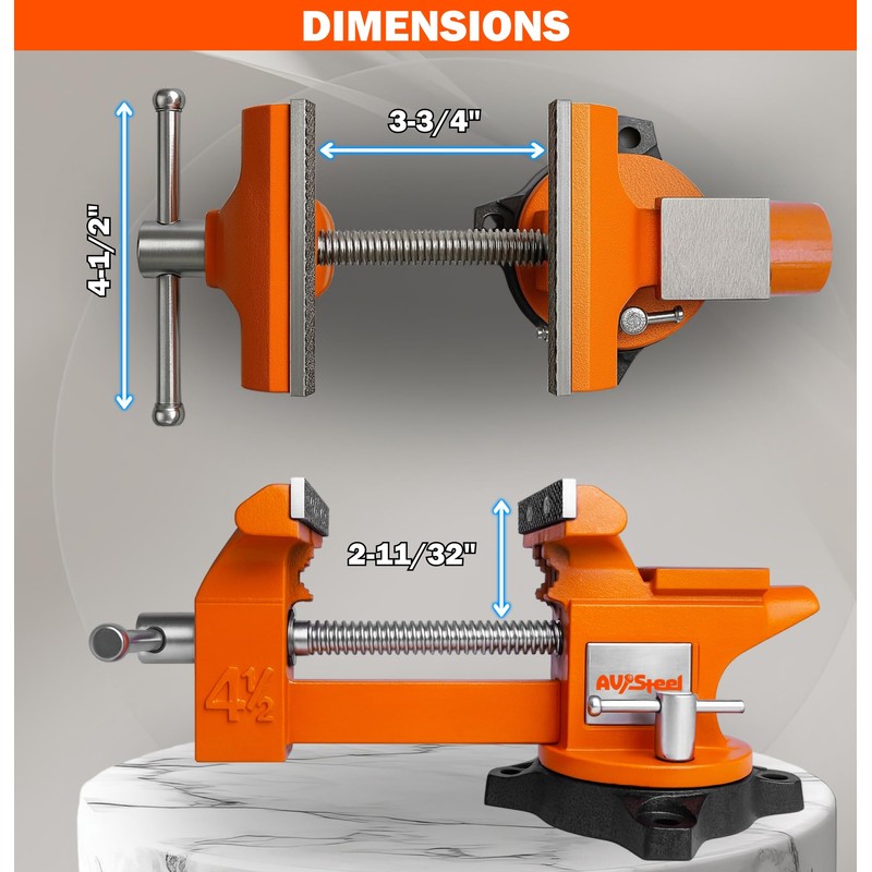 AV Steel 4-1/2" Bench Vise with 240° Flexible Swivel Locking