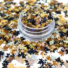 Brown Tan Black Leaves Fall Leaves Glitter Shapes Autumn Leaves Confetti Chunky Leaves Fall Colorful Leaves Glitter Nail Art (1oz)