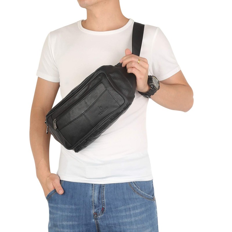 ZZNICK Large Size Genuine Leather Fanny Pack/Waist Bag/Organizer with Adjustable