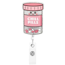 Retractable Badge Reel, Cute Badge Reels for Nurse Badge Holder with Alligator Clip for Doctor Teacher (Chill Pills)