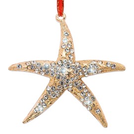 JUESMOS Metal Starfish Christmas Ornaments 2024 Golden Starfish Hanging Ornaments for Christmas Tree Decorations Christmas Starfish Keepsake Gifts for Women Girls Sister Kids Starfish Ornaments