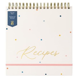 Busy B Recipe File - Spot - Flip Top Recipe Organiser with Built-in Stand, 16 Recipe Cards, Plastic Sleeves, Index Cards and Space for 80 Recipes - FSC® Certified