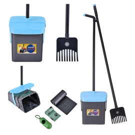 Geyecete Dog Pooper Scooper Pooper Scooper for Dogs - Long Handle Outdoor Cleanup Tool with 35 Waste Bags Dispenser -Portable Pet Waste Pick Up Set