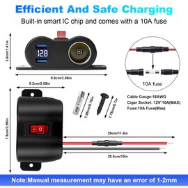 SUPRBIRD 12V 36W QC3.0 USB Anschlüsse 120W Zigarettenanzünder Steckdose mit LED-Voltmeter, Schaltern und Sicherung für 12V-24V Auto, LKW, Wohnmobil, Boot – Schnellladebuchse, KFZ Adapter