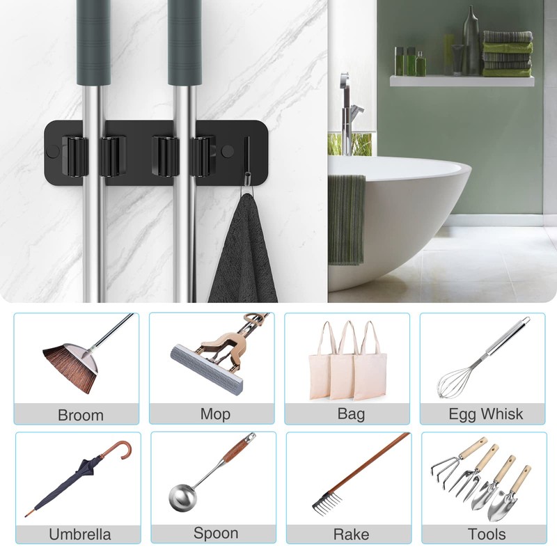Wall Mount Mop and Broom Holder, HOMEASY Heavy Duty Stainless