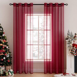 MIULEE 2 Panels Sheer Window Curtains Elegant Window Voile Panels Drapes Treatment for Bedroom Living Room 55" Wx85 L Grommet Top Red
