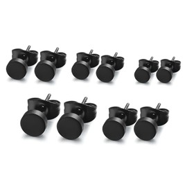 Black Stud Earrings 5 Pairs 4mm-8mm Stainless Steel Round Stud Earrings Unisex Black Earrings for Men Women, Stainless Steel