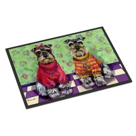 Caroline's Treasures PPP3333MAT Schnauzer Love and Peace Doormat 18x27 Front Door Mat Indoor Outdoor Rugs for Entryway, Non Slip Washable Low Pile, 18H X 27W