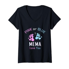 Womens Pink Or Blue Mema Loves You Baby Gender Reveal Party V-Neck T-Shirt