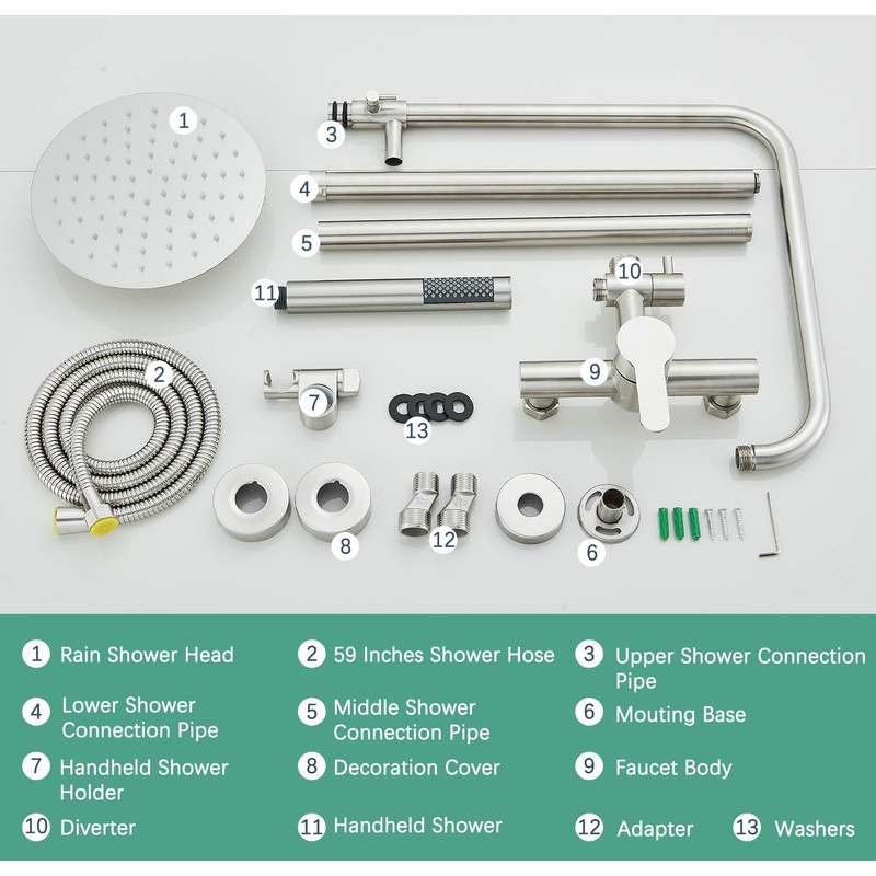 MOSSON Rain Shower System Outdoor Shower Fixtures with 8" Rain