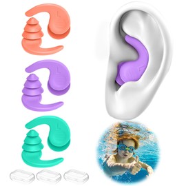 Tapones para los oídos de natación para niños, 3 pares reutilizables resistentes al agua de silicona para niños que nadan, surfean, se bañan y se duchan, tapones para los oídos de agua para niños