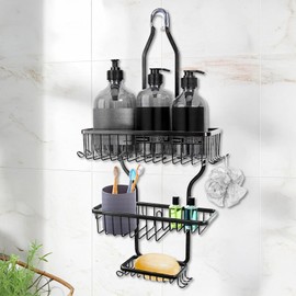 SOONHUA Shower Organizer Hanging, Rustproof Shower Caddy with Soap Basket and 10 Hooks, Large Capacity Anti-Swing Bathroom Organizer for Razor/Sponge