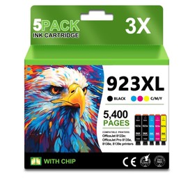 T2TONER 923XL 923e Ink Cartridge High Yield (with Chip) Combo 5-Pack Compatible for 923e 923 Ink Cartridge for OfficeJet Pro 8130 8135e 8138e 8139e 8120 8123 8122e OfficeJet Pro 8135e 8139e Printers