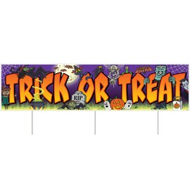 Beistle Jumbo Corrugated Plastic Trick or Treat Yard Sign with Metal Stakes
