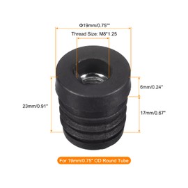 Sourcing Map 8Pcs M8 Threaded Plastic Black Tube End Cap Plugs for 19mm/0.75" Round Tube
