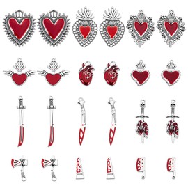 HOBBIESAY 24Pcs Red Heart Charms Bulk Enamel Sword Charms Gothic Scared Heart Pendants Punk Style Bleeding Sword Dangle Pendants for Bracelets Necklaces Keychains Jewelry Making DIY Gift