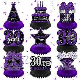 9Pcs Purple 30th Birthday Decorations Purple Black Happy 30th Birthday Table Honeycomb Centerpieces for Table Decor 30th Birthday Table Topper for Women Men 30th Birthday Anniversary Party Supplies